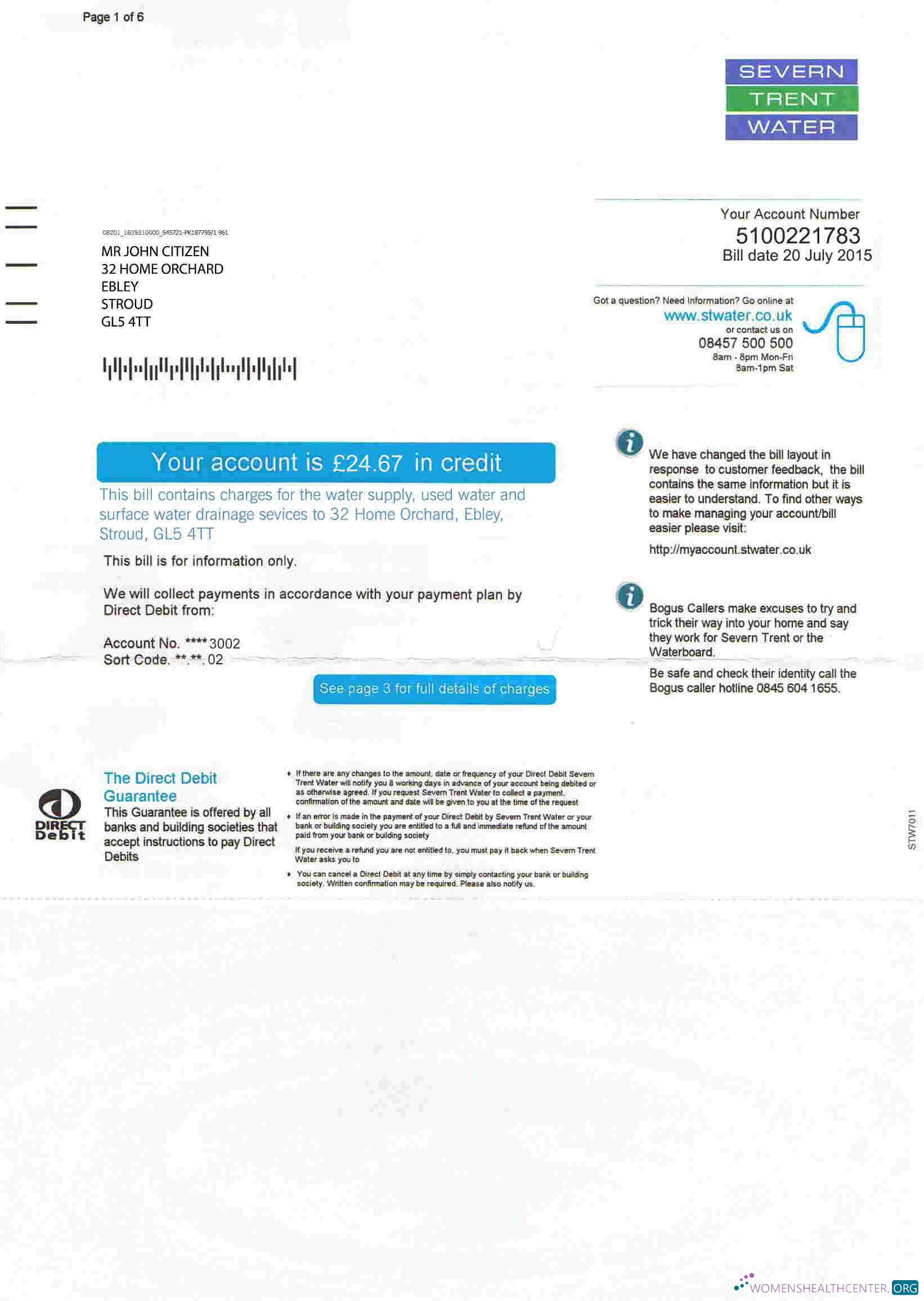 download United Kingdom Severn Trent Water utility bill template, fully editable in PSD format photoshop template